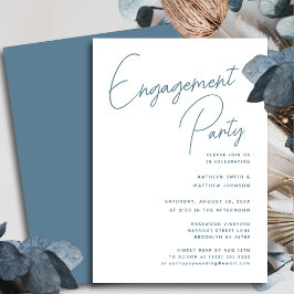 Invitación Dusty Blue Whimsical Script Moda Engagement Party