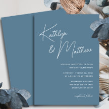 Dusty Blue Whimsical Script Moderno Boda