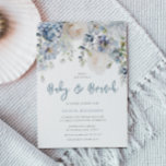 Invitación Dusty Blue & White Floral Baby Shower Brunch<br><div class="desc">Invitación a brunch Baby Shower con flores azules y blancas - también disponible como invitación digital Ver colección coincidente en Nest Store y Nest</div>