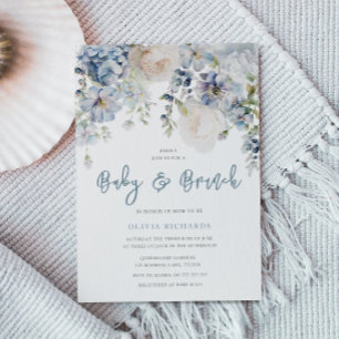 Invitación Dusty Blue & White Floral Baby Shower Brunch
