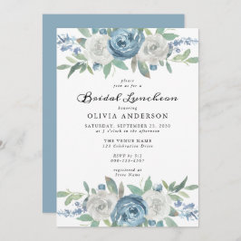 Invitación Dusty Blue & White Floral Bridal Luncheon