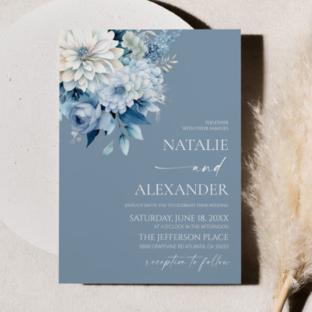 Invitación Dusty Blue White Floral Flower Garden Wedding (Subido por el creador)