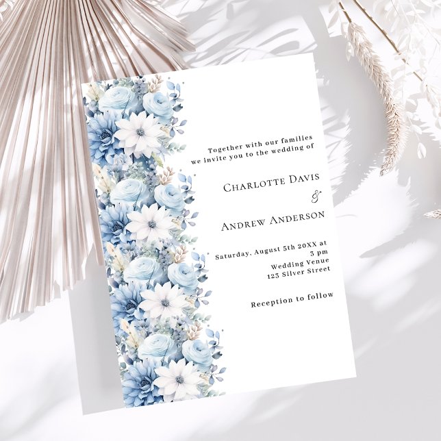 Invitación Dusty blue white florals luxury wedding (Subido por el creador)