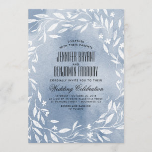 Invitación Dusty Blue White Flowers Garden Wedding