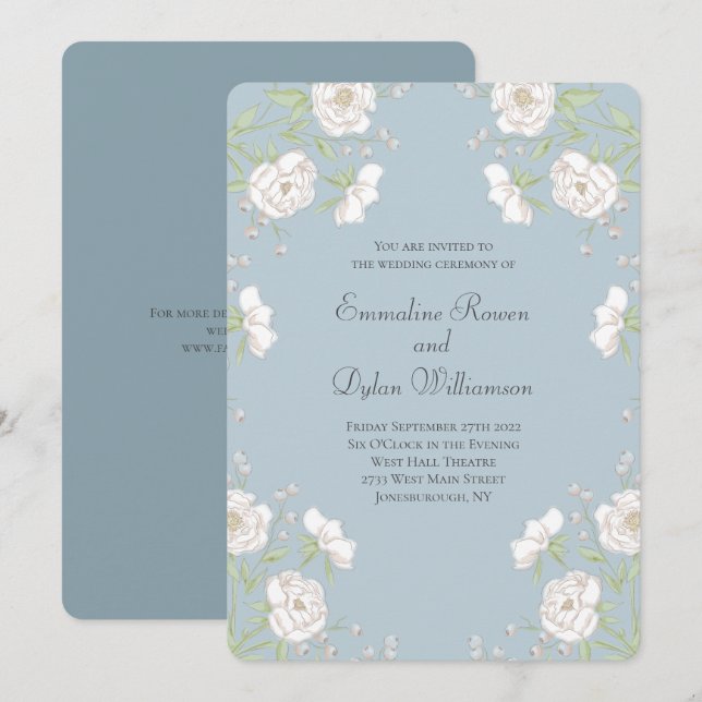 Invitación Dusty Blue White Rose Wedding (Anverso / Reverso)