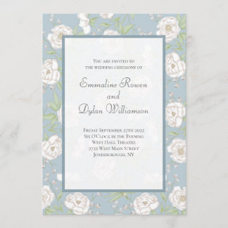 Invitación Dusty Blue White Rose Wedding