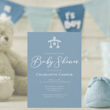 Dusty Blue White Typography Baby Shower