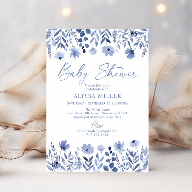 Invitación Dusty Blue Wildflower Baby Shower (Subido por el creador)
