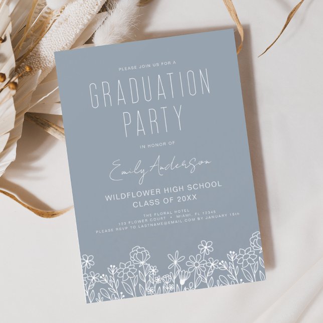 Invitación Dusty Blue Wildflower Bloom Partido de Graduación  (Subido por el creador)