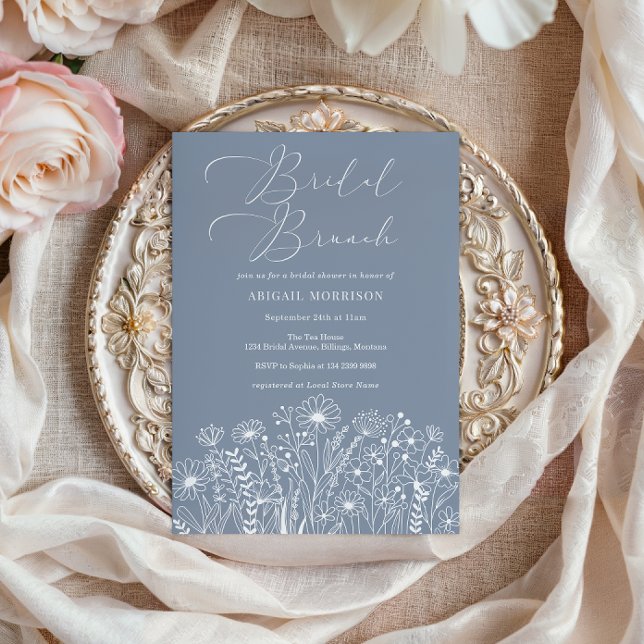 Invitación Dusty Blue Wildflower Boho Bridal Brunch Shower (Subido por el creador)