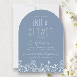 Invitación Dusty Blue Wildflower Bridal Shower Elegante