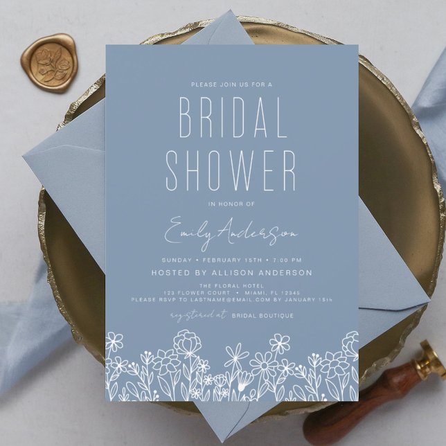Invitación Dusty Blue Wildflower Bridal Shower Elegante (Subido por el creador)
