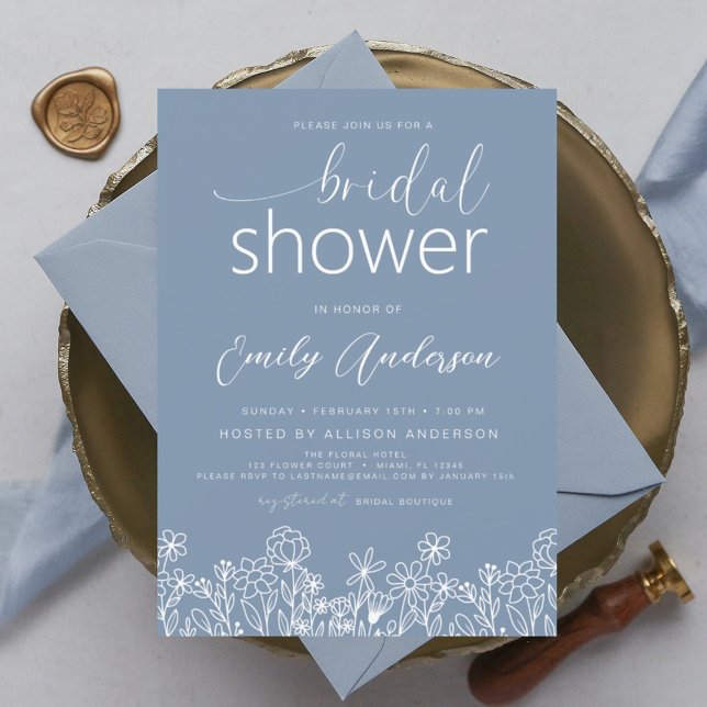 Invitación Dusty Blue Wildflower Bridal Shower Elegante (Subido por el creador)