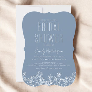 Invitación Dusty Blue Wildflower Bridal Shower Elegante
