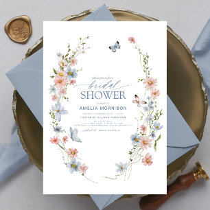 Invitación Dusty Blue Wildflower Garden Vintage Bridal Shower