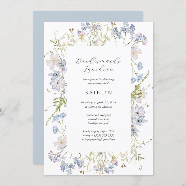 Invitación Dusty Blue Wildflower Moderno Bridesmaids Luncheon (Subido por el creador)
