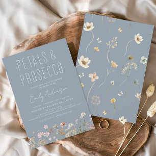 Invitación Dusty Blue Wildflower Petales & Prosecco Bridal