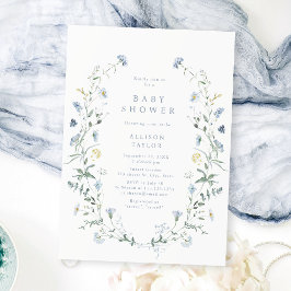 Invitación Dusty Blue Wildflower Rustic Boho Baby Shower