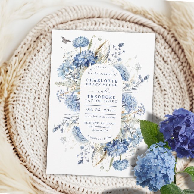 Invitación Dusty Blue Wildflower Rustic Elegant Wedding (Subido por el creador)