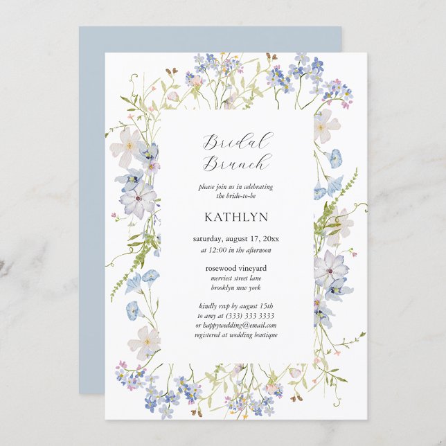 Invitación Dusty Blue Wildflower Whimsical Bridal Brunch (Subido por el creador)