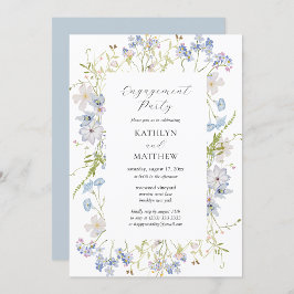Invitación Dusty Blue Wildflower Whimsical Engagement Party