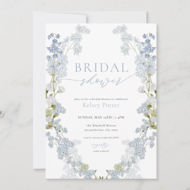 Invitación Dusty Blue Wildflower Wreath Bridal Shower Invite (Anverso)