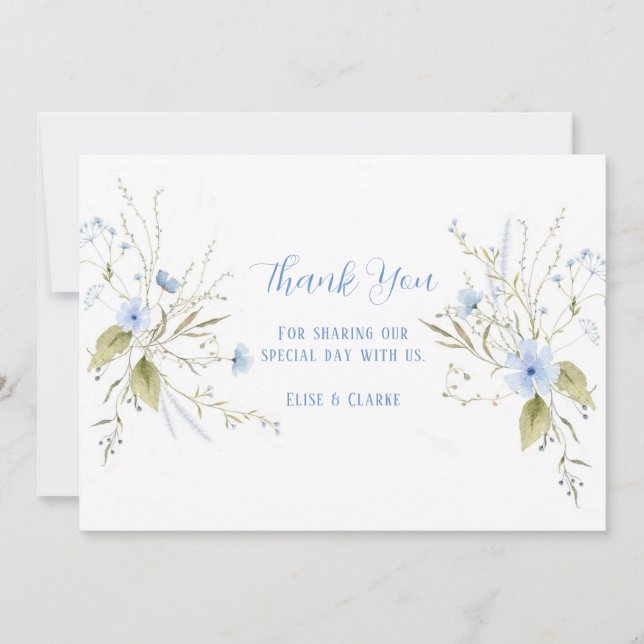 Invitación Dusty Blue Wildflowers Boda Gracias Cartas (Anverso)