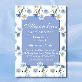 Invitación Dusty Blue Wildflowers Boho Baby Shower