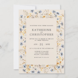 Invitación Dusty Blue Wildflowers Presupuesto Boda Beige