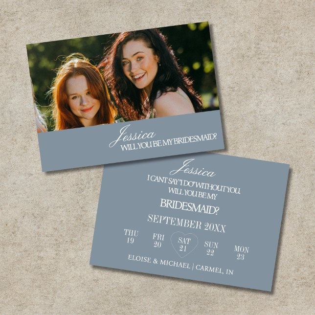 Invitación Dusty Blue Will You Be My Bridesmaid Proposal Card (Dusty Blue Will You Be My Bridesmaid Proposal Card)