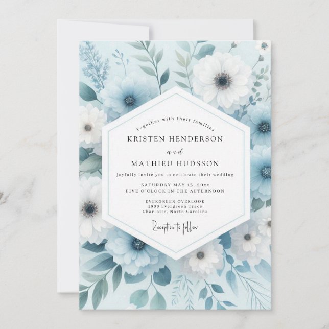 Invitación Dusty Blue Winter Bloom Wedding (Anverso)