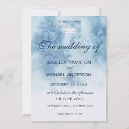 Invitación Dusty Blue Winter Script Caligrafía Rama Blanca