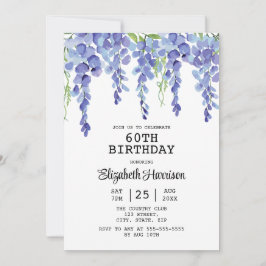 Invitación Dusty Blue Wisteria Floral Greenery 60 cumpleaños