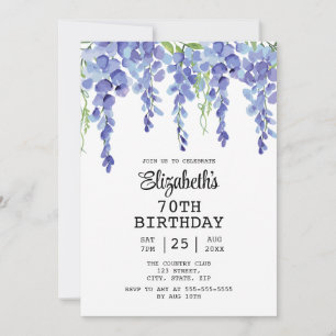 Invitación Dusty Blue Wisteria Floral Greenery 70 cumpleaños