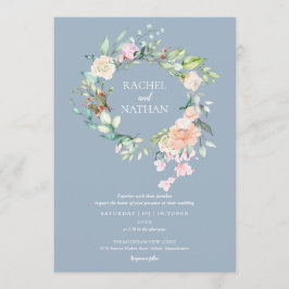 Invitación Dusty Blue Woodland Rosas Greenery Floral Boda