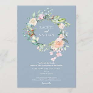 Invitación Dusty Blue Woodland Rosas Greenery Floral Boda