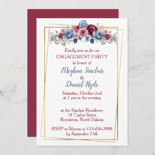 Invitación Dusty Blue y Burgundy Engagement Party