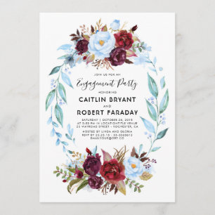 Invitación Dusty Blue y Burgundy Red Engagement Party