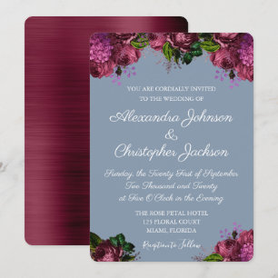 Invitación Dusty Blue y Cranberry Burgundy Boda