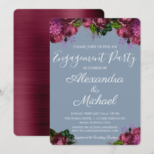 Invitación Dusty Blue y Cranberry Burgundy Engagement Party