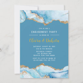 Invitación Dusty Blue y Gold Agate Engagement Party