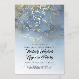 Invitación Dusty Blue y Gold Modern Engagement Party