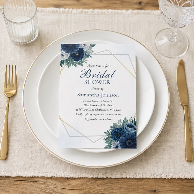 Invitación Dusty Blue y Naval Despedida de Soltera Floral (Subido por el creador)