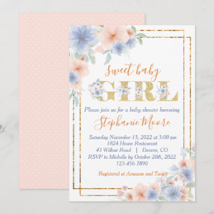 Invitación Dusty Blue y Peach Floral Baby Shower
