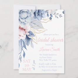 Invitación Dusty Blue y Rosa Floral Té de Novia 