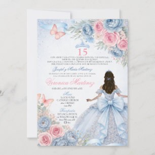 Invitación Dusty Blue y Rosa Princesa Floral 15 Años en Españ