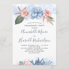 Invitación Dusty Blue y Rubor Beach Engagement Party