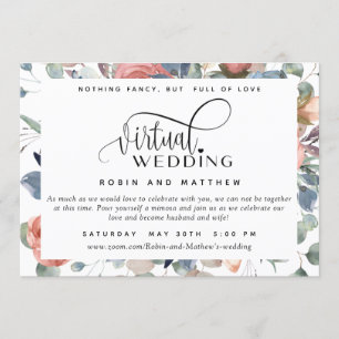 Invitación Dusty Blue y Rubor, Boda virtual online