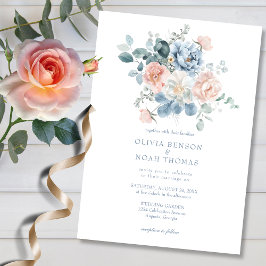Invitación Dusty Blue y Rubor Pink Floral Garden Wedding