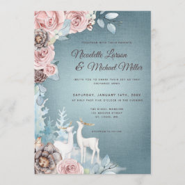 Invitación Dusty Blue y Rubor Woodland Winter Wedding